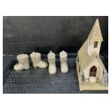 Christmas Putz Church & Glitter Santa Boots.