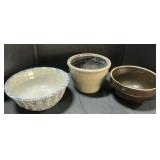 Stoneware Crock & Bowl, Spongeware Bowl.