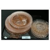 Pink Depression Glass Plates.
