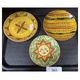 3 Breininger Pottery Redware Plates.