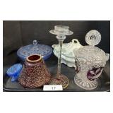 Glass Lidded Dishes, Candle Holders, EAPG Glass