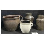 Stoneware Crock, Redware Crock, Mini Milk Cans.
