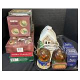 Christmas Ornaments, Light Up House, Snowglobes.