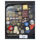Political Button Pins, Prize Ribbon, Brass Id Tags