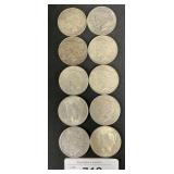 10 90% Silver Peace Dollars.;