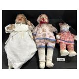 2 Vintage Composition Dolls & Rabbit Doll.