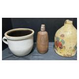 Stoneware Jug, Crock, & Fonsega Wine Bottle.
