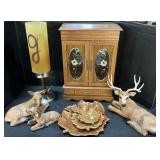 Homco Deer, Jewelry Box, Lamp, Leaf Plates.