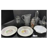 Sunnyside Milk Bottle, Glass Basket, Pie Pans.