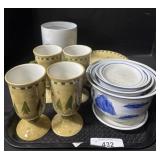 Blue & White Decorated Planters, Snowman Plates.