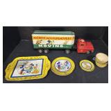 Vintage Tin Mickey Mouse Tea Set & Moving Truck.