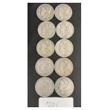 10 90% Silver Morgan Dollars.