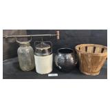 Redware Planter, Stoneware Canning Jar.