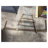 Vtg 2 Man Saw, Bow Saw & Wrench.