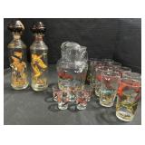 Whiskey Decanters, Hazel Atlas Pheasant Drink Set.