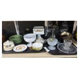 Pedestal Dishes, Glass Bottles, Bowls & Plates.