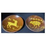 2 Breininger Pottery Redware Plates.