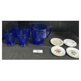 Cobalt Blue Pitcher & Glasses, Miniature Plates.
