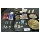 Fenton Glass Shoe, Souvenir Ashtrays & Spoons.