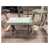 Upholstered Wrought Iron Bench, Rustic Style