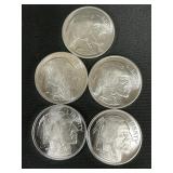 5 .999 Fine Silver Buffalo Rounds.