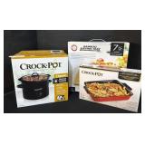 Crock Pot, Casserole Dish, & Bamboo Serving Tray.
