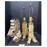 2 Taxidermy Hoof Lamps, Decorative Ships.