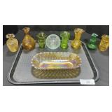 Crackle & Carnival Glass Pitchers, Vases, Bowl.
