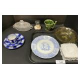 Flow Blue Teacup Set, Milk Glass, Doll Head.