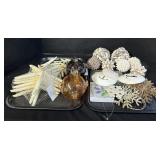 Hand Blown Glass Fish, Seashell Decorations.