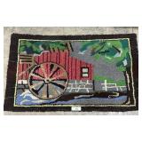 Mill w/ Water Wheel Hooked Rug.
