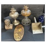 Oil Lamps, Wood Burning Art, Kennedy Still Bank.