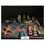 Vintage Metal Train Figurines & Wooden Cars.