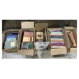 Books (Crusoe, Quilts), 45-RPM Records.