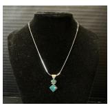 14K White Gold, Turquoise & Topaz Pendant & Chain.
