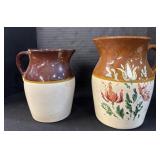 2 Roseville Two Toned Stoneware Pitchers.