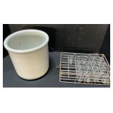 Ceramic Crock, Individual Creamer Bottles & Tray.