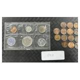 1964 90% Silver US Mint Proof Set, Lincoln Pennies