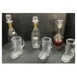 Glass Decanters & Cowboy Boot Mugs.