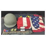 U.S. Military Helmet & Patches, American Flags,