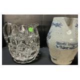 Saltglaze Stoneware & EAPG Glass Pitchers.