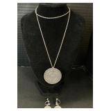 Mexican Sterling Silver Mayan Necklace & Earrings
