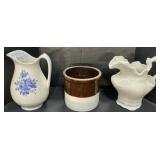 Stoneware Crock, Spongeware Pitcher.