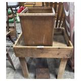 Primitive Pine Side Table, Oak Planter Boxes,