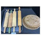 Vintage Rolling Pins & Fruit Mold.