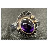 14K Gold, Sterling Silver & Amethyst Ring.