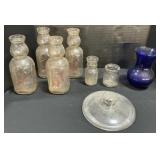 St. Lawrence Milk Bottles, Libbey Cobalt Vase.