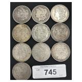 10 90% Silver 1880-1921 Morgan Dollars.