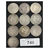 10 90% Silver 1879-1897 Morgan Dollars.