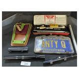 Vintage Pa License Plate, Gun Cleaning Kit, Scopes